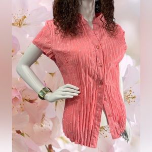 Chic Pink Cap Sleeve Pleated Blouse